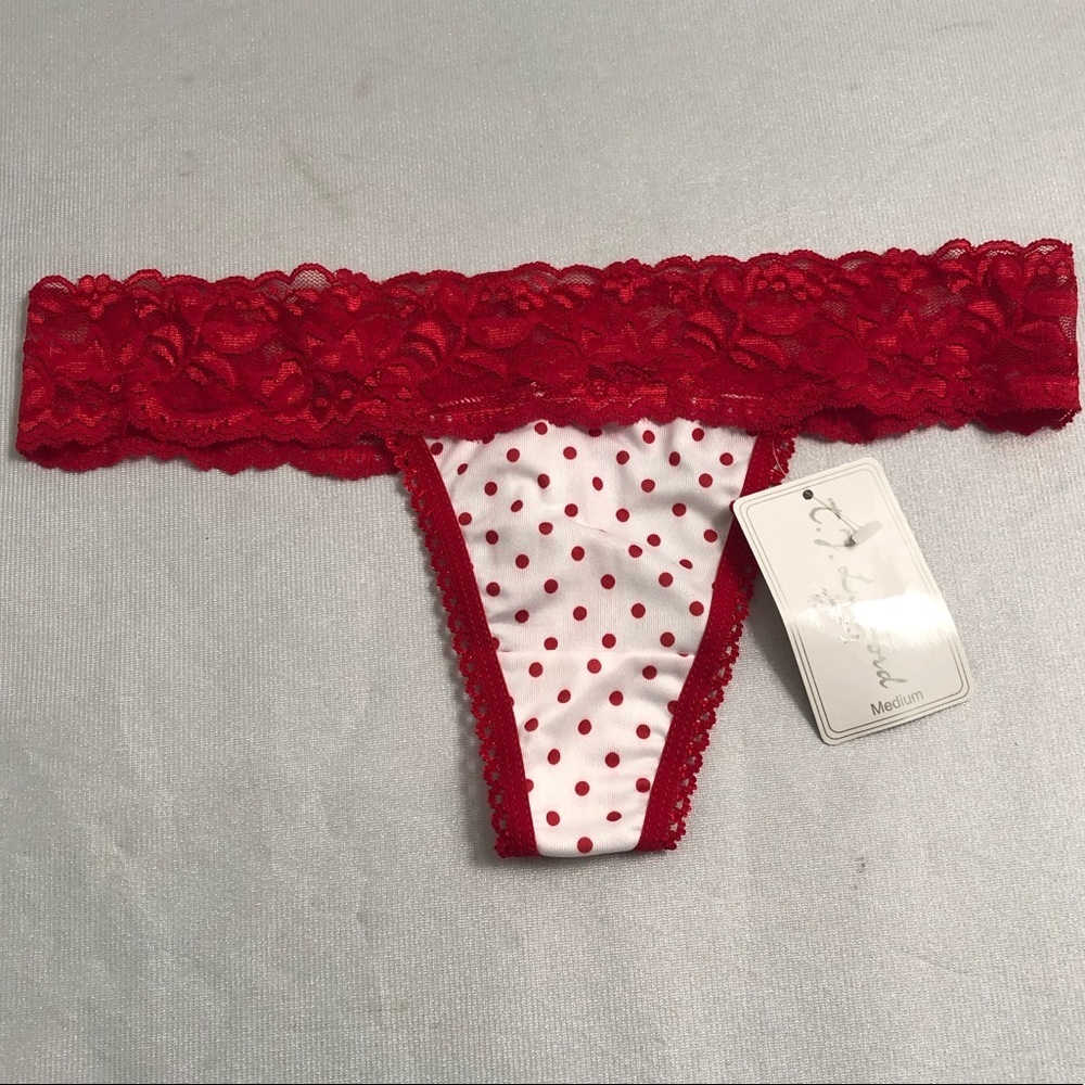 TJ Lawford red and white nylon thong panty M